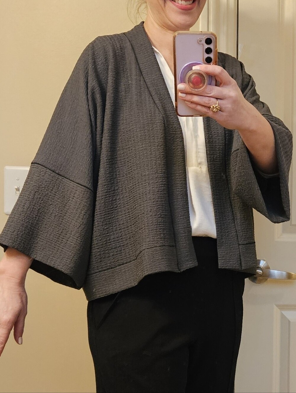 NWT Sympli Pop Cardi Contrast Open Front Kimono Cardigan Black Pearl Size 6